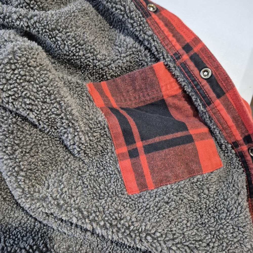 Carhartt Flannel Shirt Jacket Mens 2XL Red Buffalo Check Sherpa Lined Shacket - Picture 6 of 11
